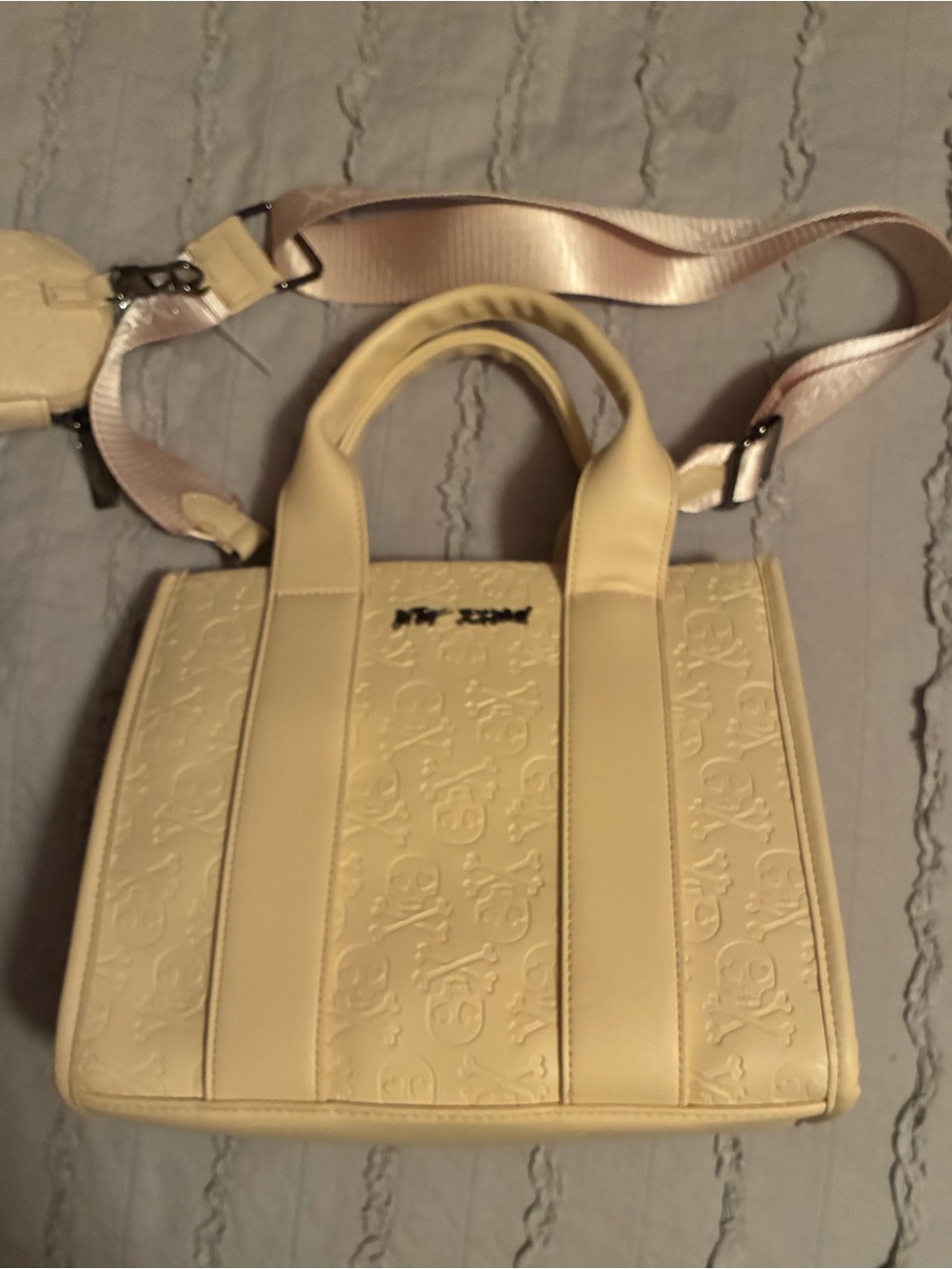 Betsey Johnson Cream Embossed Tote Shoulder Bag